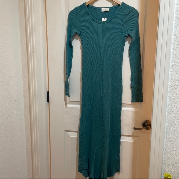 ANTHROPOLOGIE Sasha T.La Ribbed Cotton Knit Midi Maxi Dress new NWT Teal Blue XS - Picture 7 of 16
